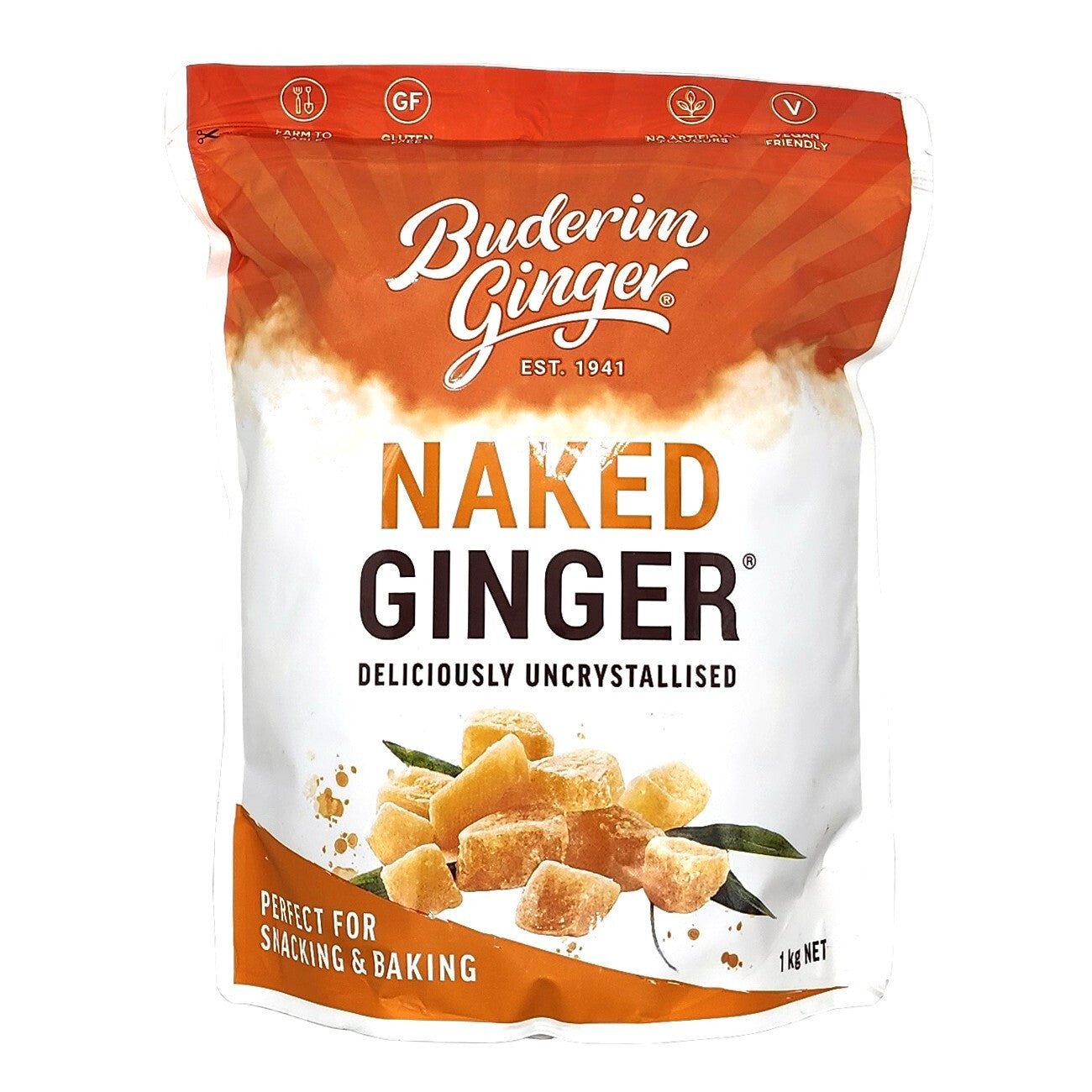 1kg Deliciously Uncrystallised Naked Ginger Vegan Gluten Free by Buderim Ginger