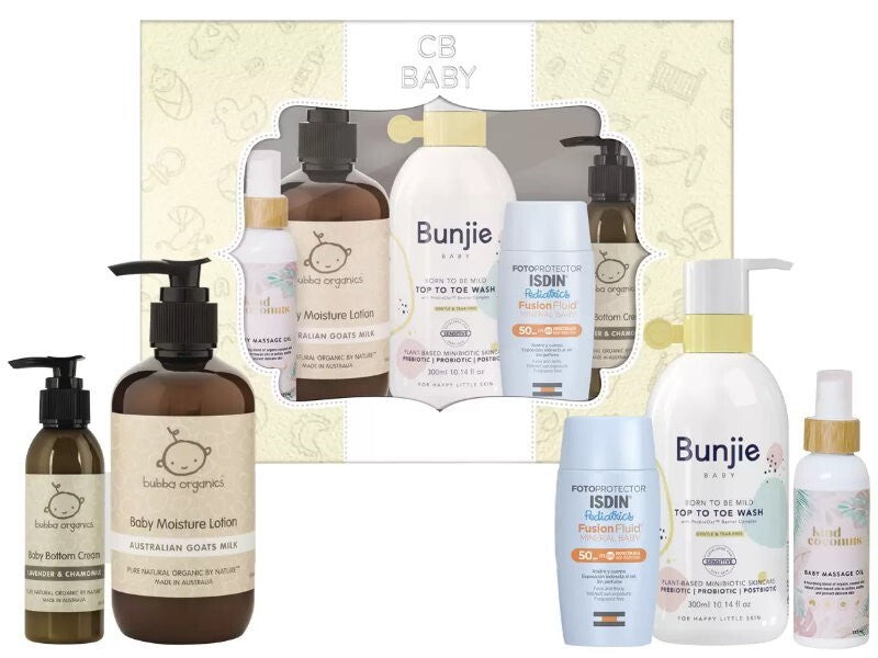 CB CozmoBox Luxury Infant Baby Gift Box - Bubba Organics, Isdin, Kind Coconuts