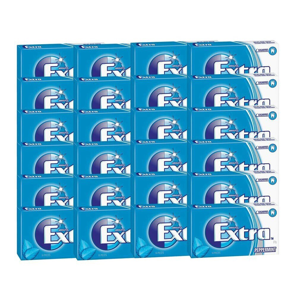 24 x 27g pack Wrigleys Extra Peppermint Sugarfree Chewing Gum Fresh Mint Breath