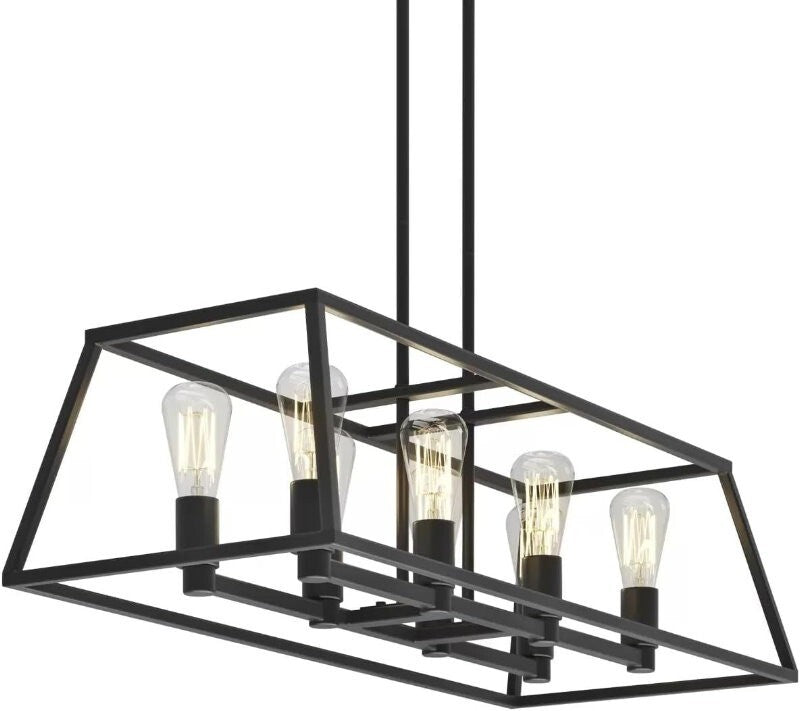 Artika Carter Long 8 Light Chandelier Matte Black, Adjustable Height