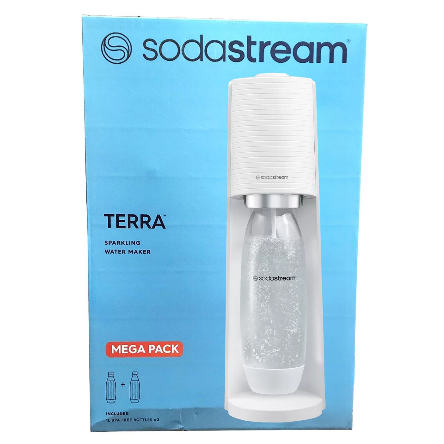 Sodastream Terra Sparkling Water Drink Maker Mega Pack Soda Stream Machine 2x1L