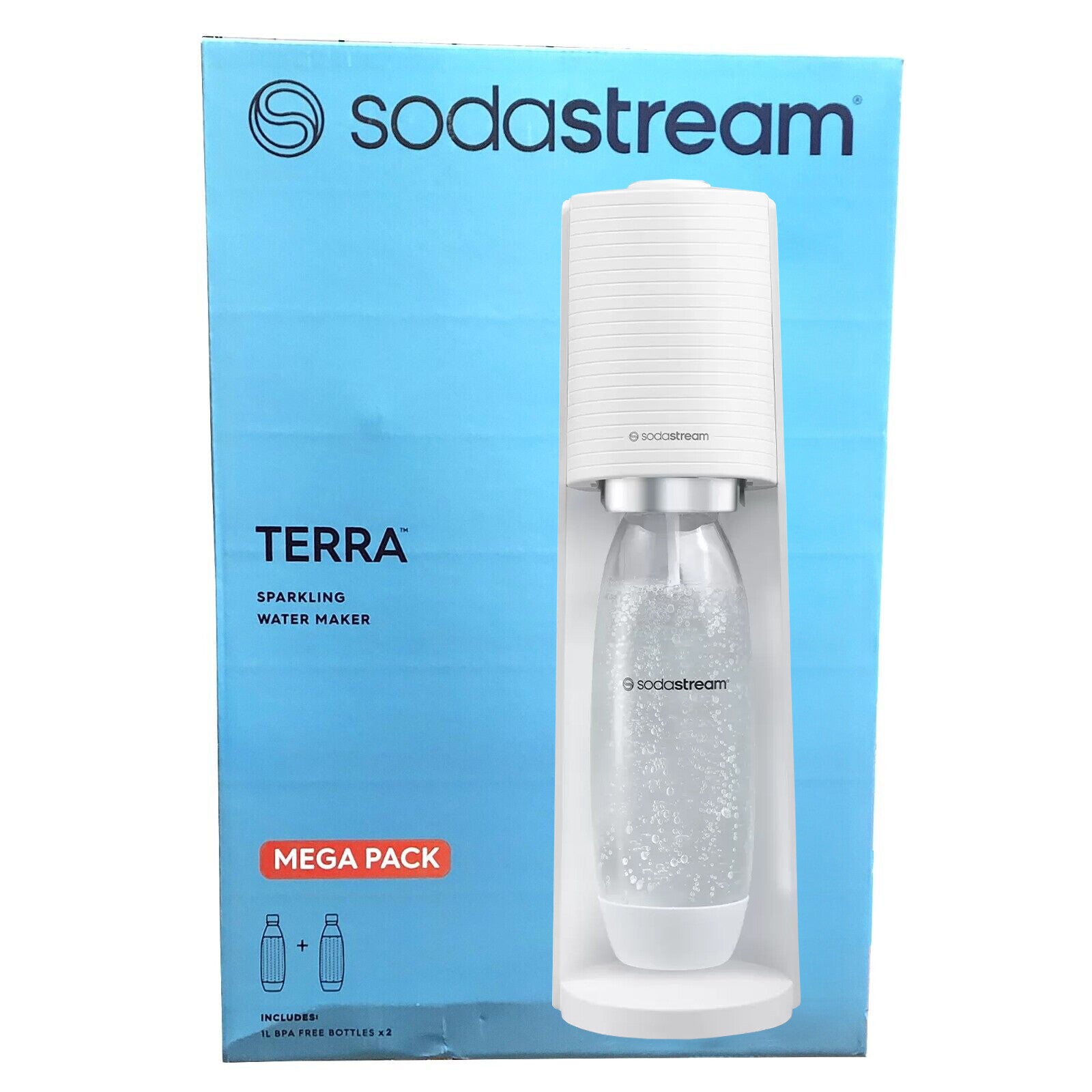 Sodastream Terra Sparkling Water Drink Maker Mega Pack Soda Stream Machine 2x1L