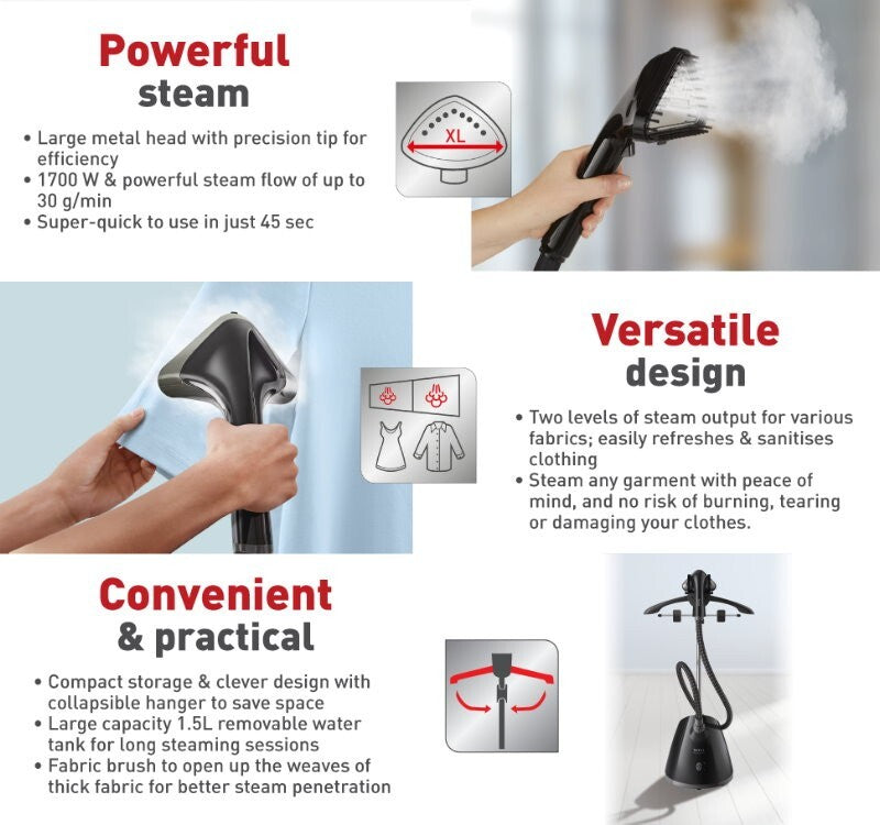 Tefal Pro Style One Upright Garment Steamer 1700W Powerful Steam Heat-Up 45s