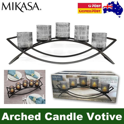 MIKASA Home Accents Double Arch 5 Glass Candle Holder Arched Candle Votive