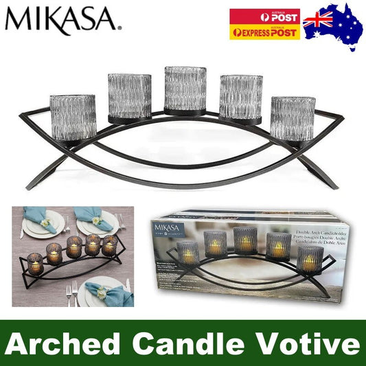 MIKASA Home Accents Double Arch 5 Glass Candle Holder Arched Candle Votive