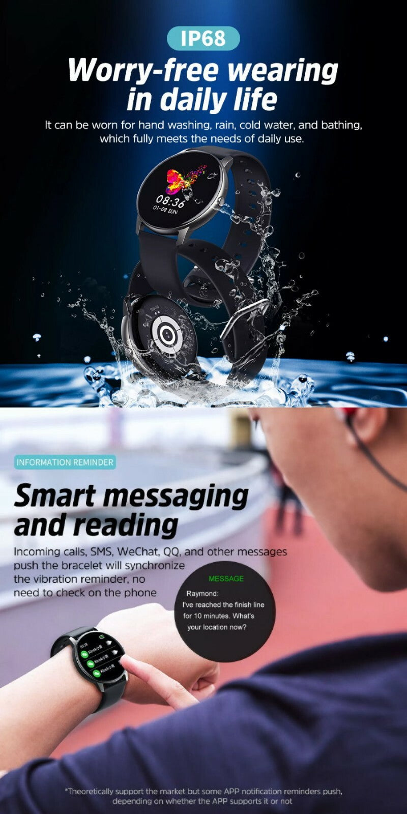 Kivee LW02 Touch Screen Waterproof Fitness Tracker Smart Watch for iOS & Android