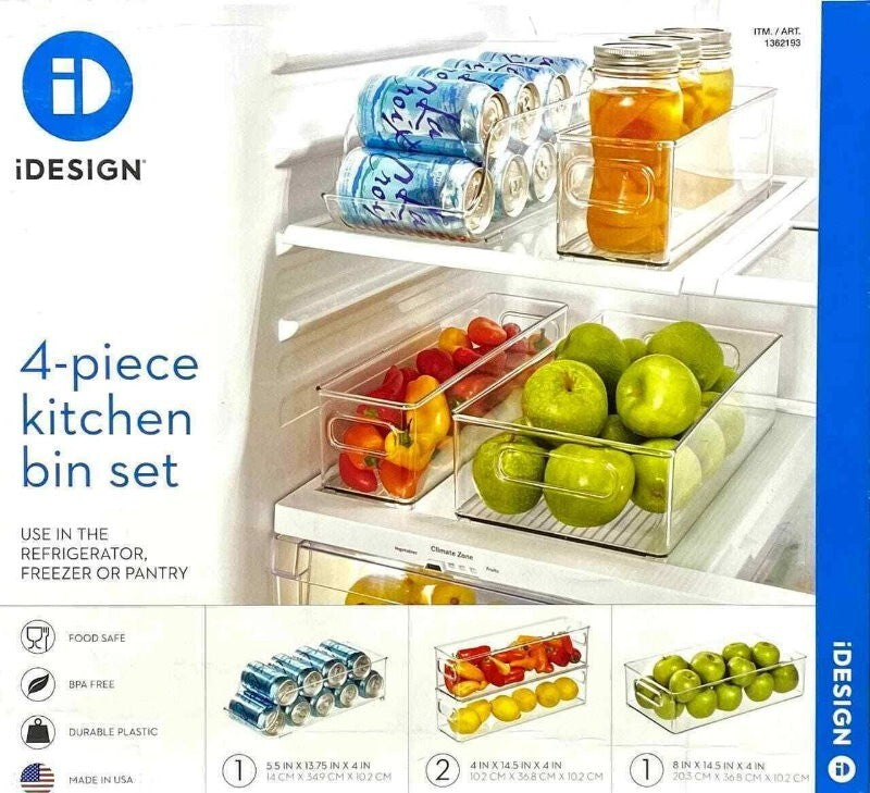 iDesign 4-Piece Kitchen Fridge Organiser Storage Bins Set BPA-free, Visibility
