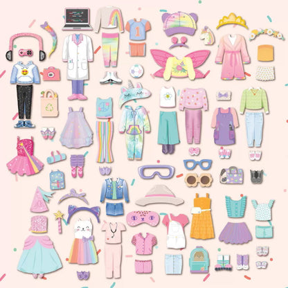 Story Magic Wooden Dress-Up Dolls Assortment -Dollhouse, 10 Figurines, 80 Magnet