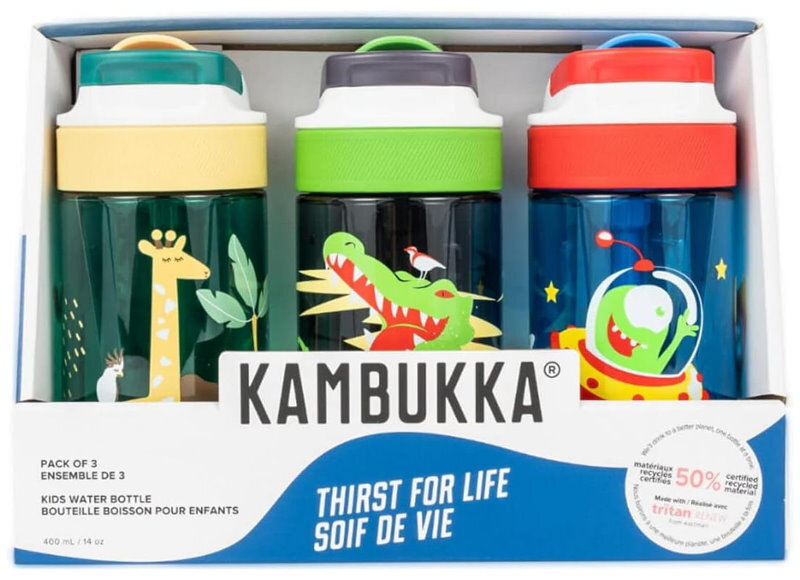 Kambukka 3-Pack Lagoon 400mL Kids Water Bottles Leakproof, Shockproof, BPA Free