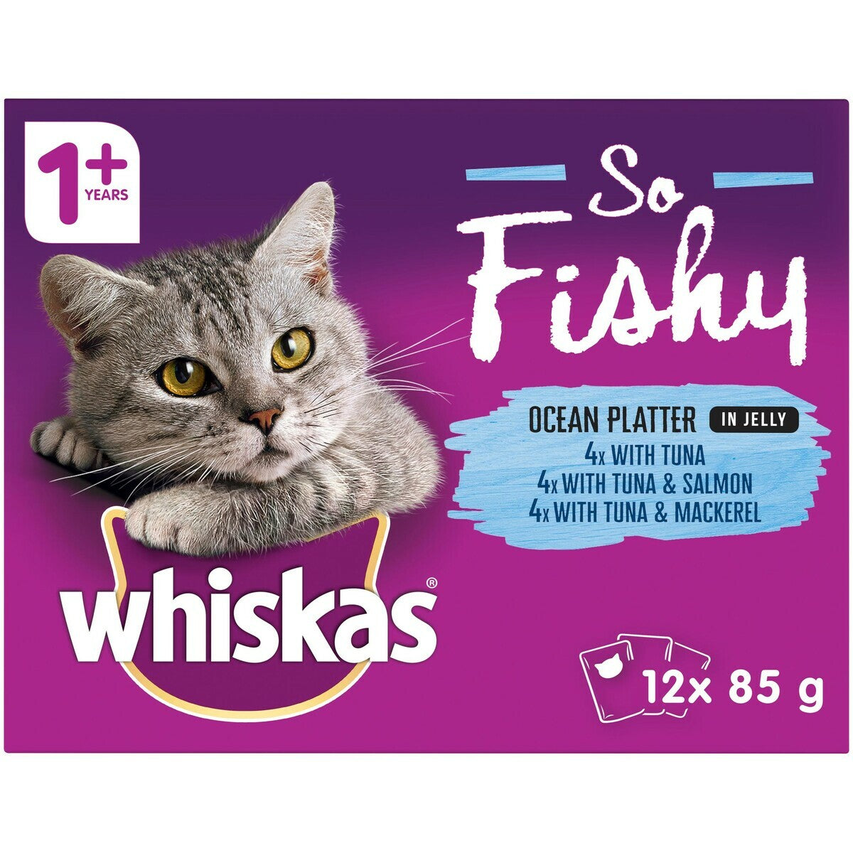 60 x 85g Whiskas Wet Cat Food Ocean Fishy Recipes Tuna Salmon Mackerel Real Fish
