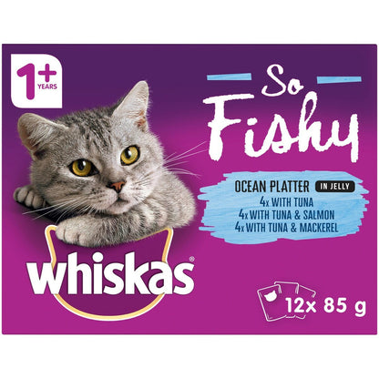 60 x 85g Whiskas Wet Cat Food Ocean Fishy Recipes Tuna Salmon Mackerel Real Fish