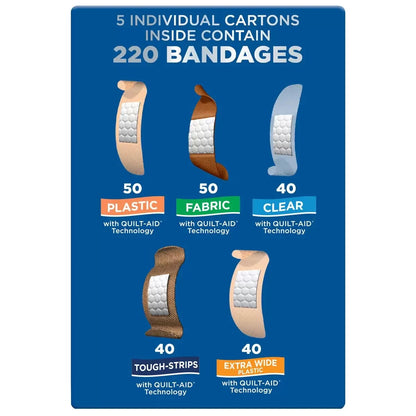 Band-Aid 220 x Assortment Plastic Extra Wide Fabric Tough Strip Adhesive Bandage