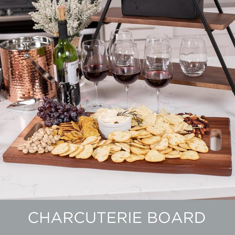 BIRDROCK HOME 22" Acacia Wooden Cheese Serving Board with Handles 55.9cm x 29cm