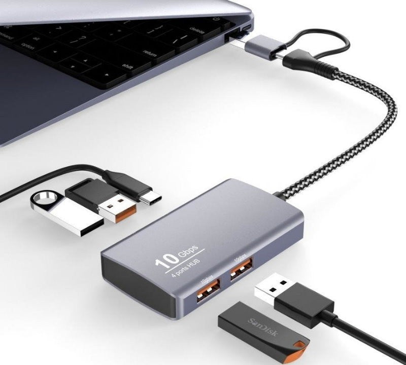 Universal 5-in-2 USB 3.2 Gen2 10Gbps Hub Splitter with 4x USB 3.2 + 1x USB C
