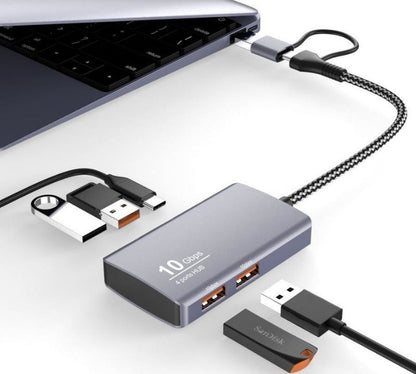 Universal 5-in-2 USB 3.2 Gen2 10Gbps Hub Splitter with 4x USB 3.2 + 1x USB C