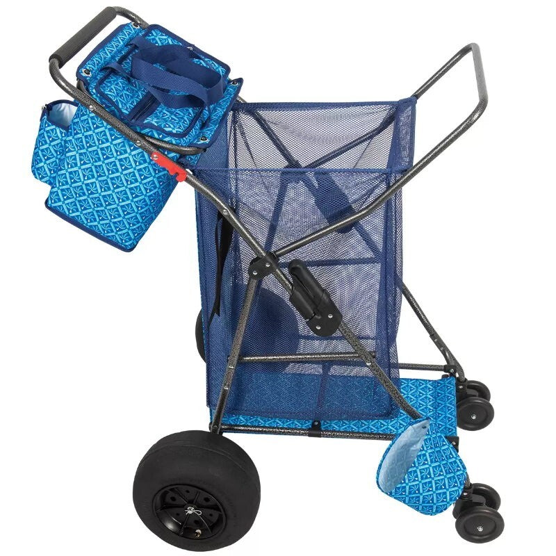 Tommy Bahama XL Wonder Wheeler Deluxe Folding Beach Cart - 45L Cooler, 4 Chairs