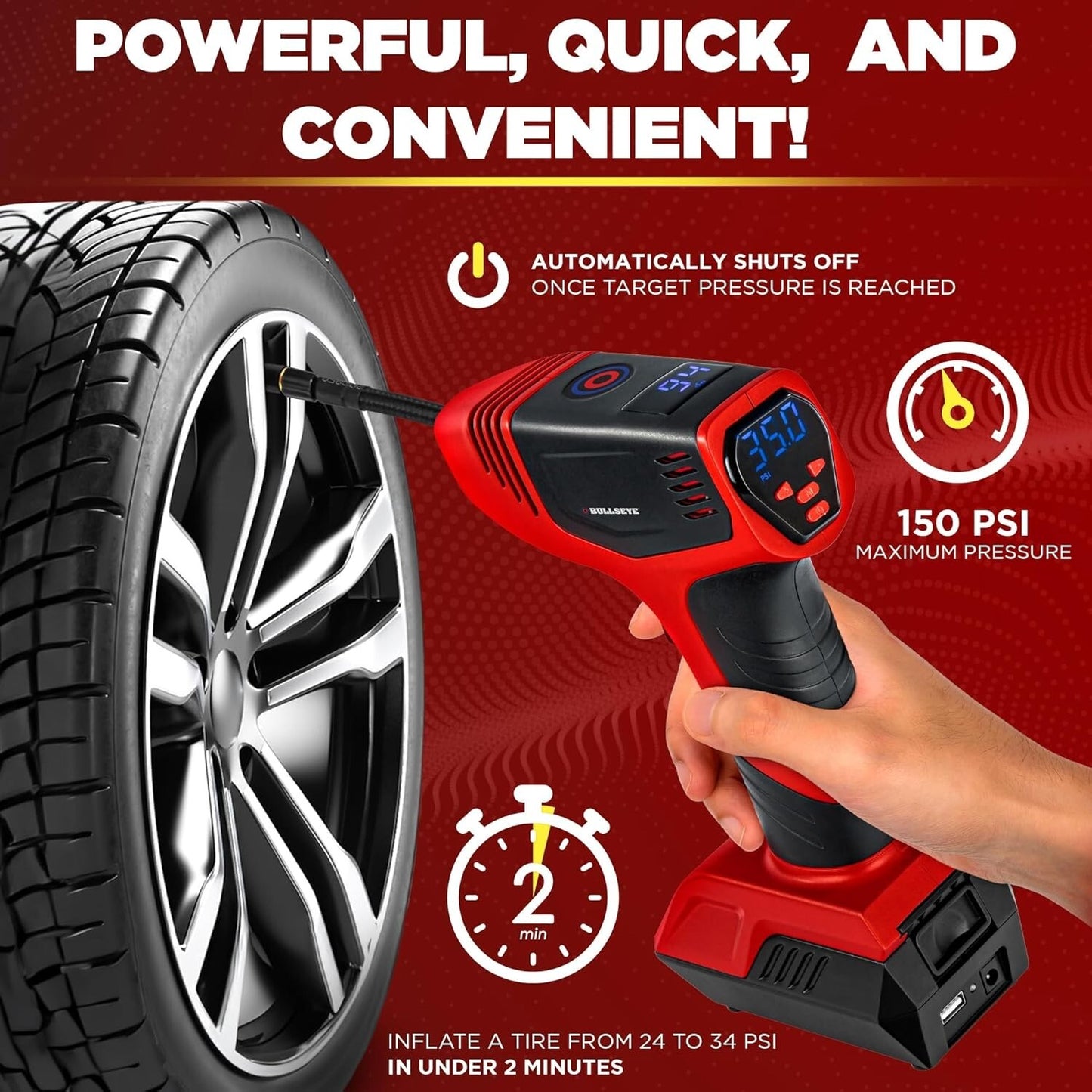 Automatic Cordless Portable Rechargeable Tyre Inflator Air Compressor Gauge 12v