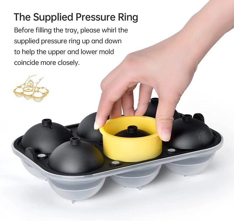 Ankway 6 Balls 65mm (2.5") Silicone Ice Cube Tray Sphere Ice Ball Maker Mold