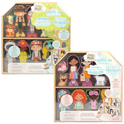 Story Magic Wooden Dress-Up Dolls Assortment -Dollhouse, 10 Figurines, 80 Magnet