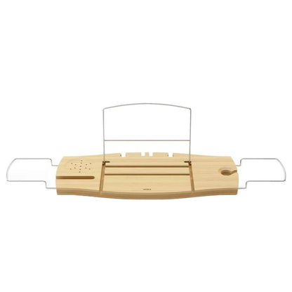 Expandable Natural Bamboo Bathtub Caddy Tray Adjustable Bath Tub Organiser Shelf