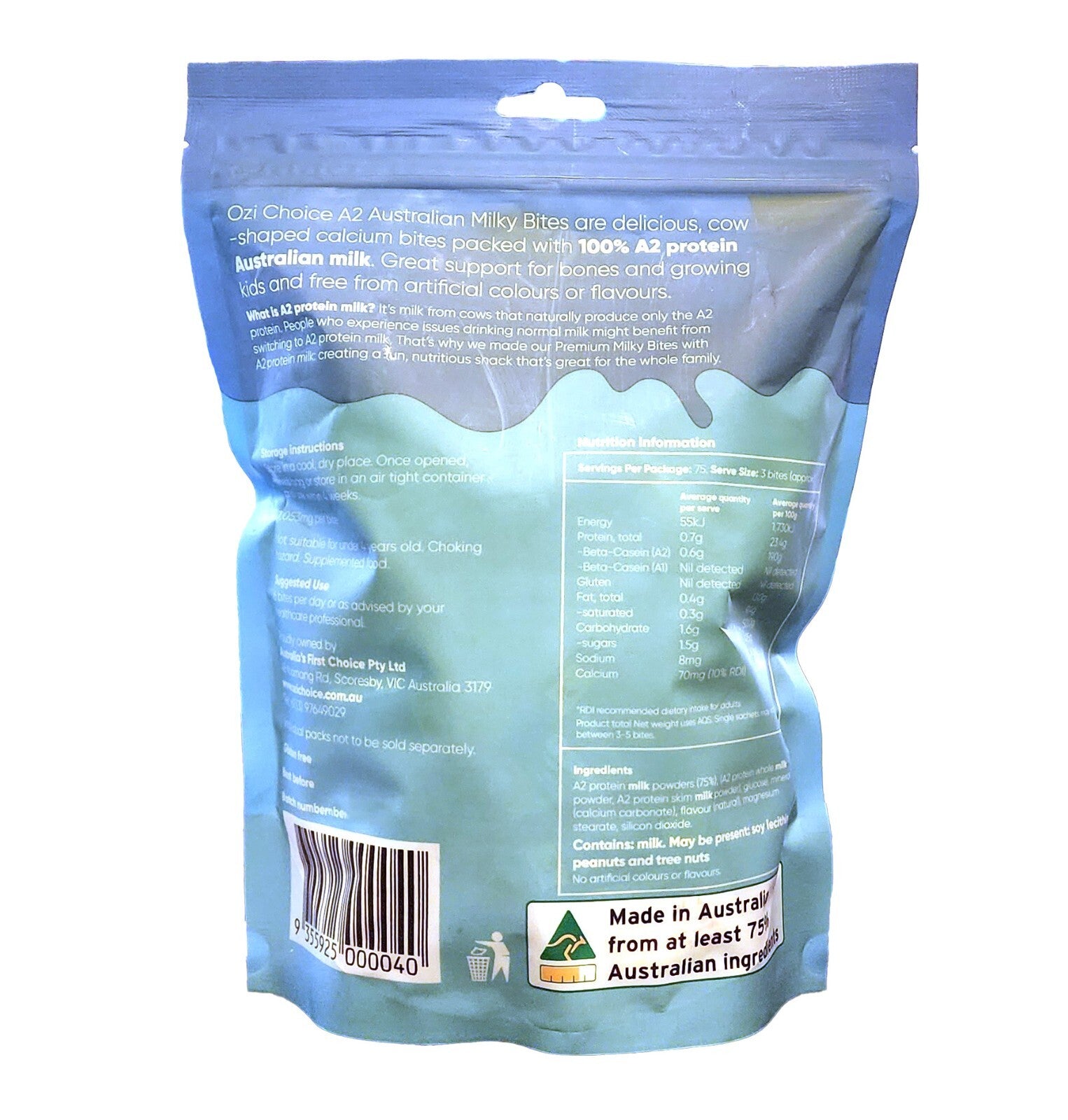Ozi Choice A2 Calcium Milky Bites Mini Bags Kids Nutritious Vanilla Snack 300g