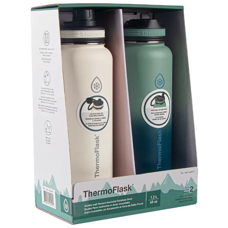ThermoFlask 2-Pack Double Wall Vacuum Insulated Stainless Steel Water Bottles