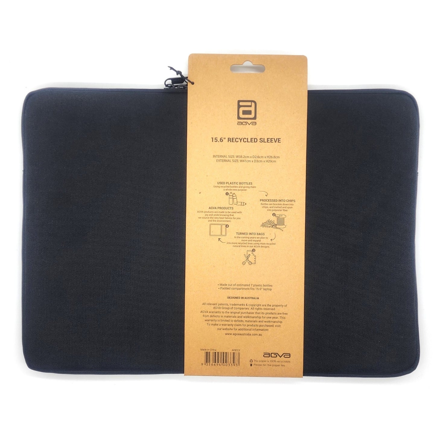 15.6" Black Laptop Sleeve Case  Eco-Friendly  Made from Recycled Plastic Bottles