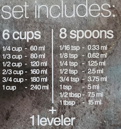 Stainless Steel Magnetic Measuring 6 x Cups & 8 x Spoons with Leveler 15 pcs Set