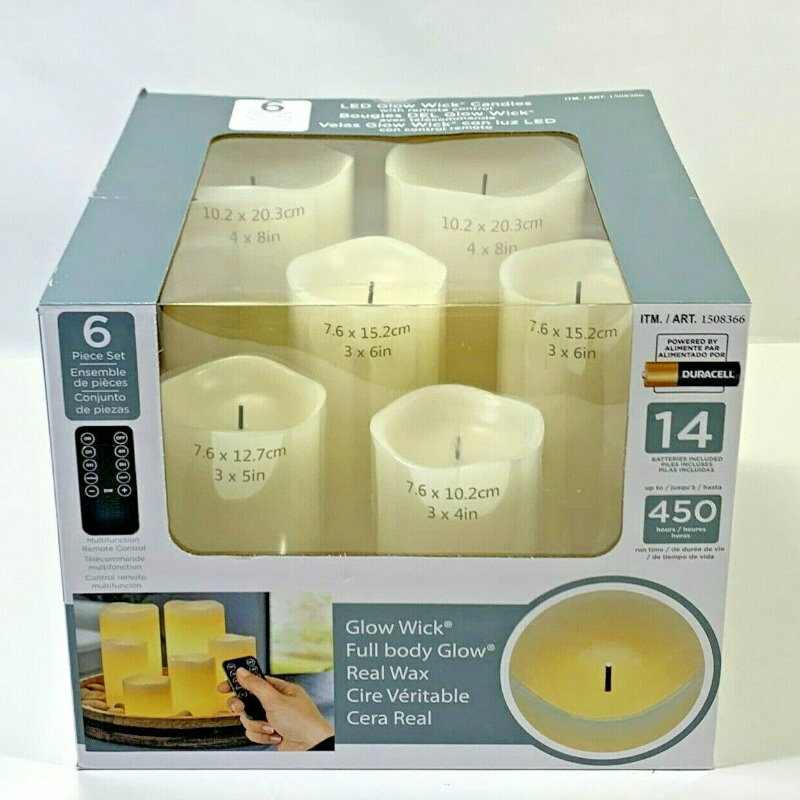 Gerson 6-Piece LED Flameless Candle Set with Remote Real Wax Glow Wick Unscented
