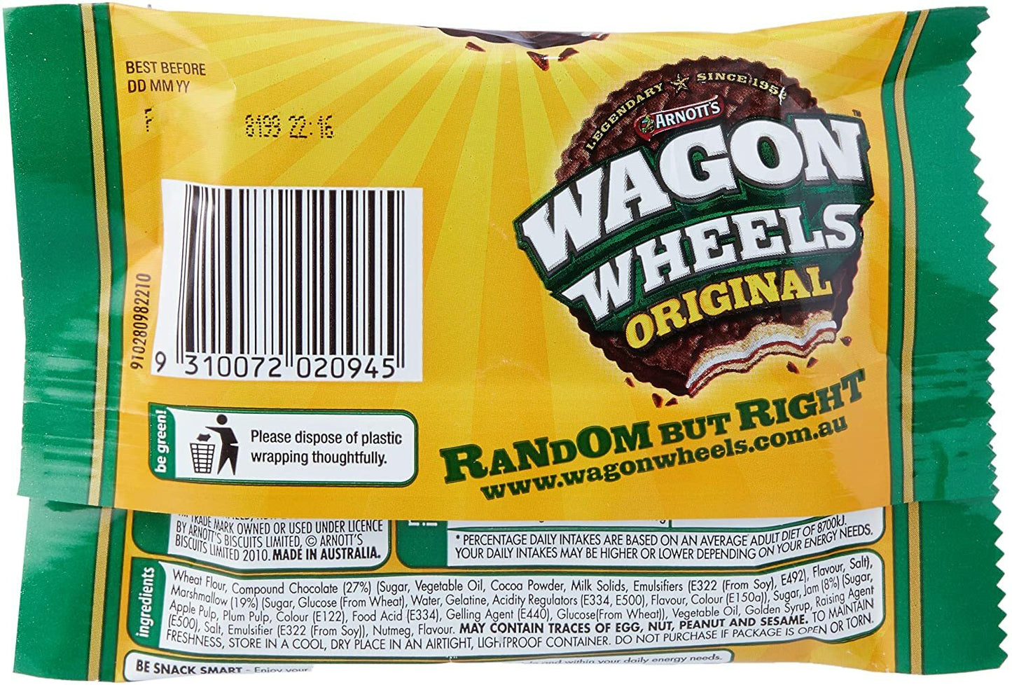 16x 48g Arnott Wagon Wheels Delicious Original Marshmallow Jam Chocolate Biscuit