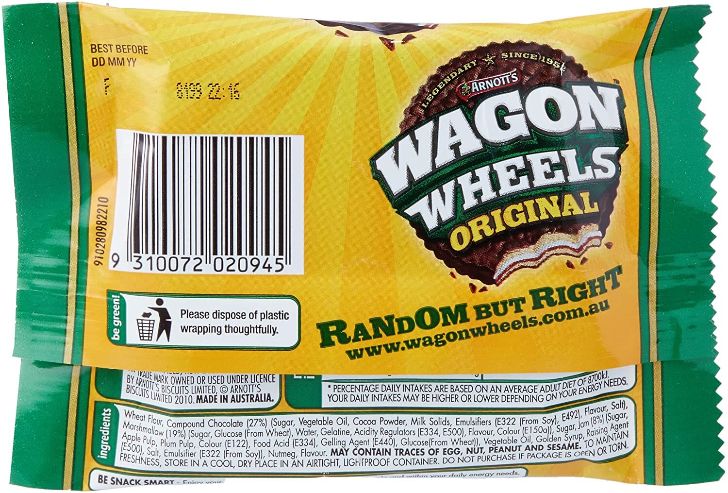 16x 48g Arnott Wagon Wheels Delicious Original Marshmallow Jam Chocolate Biscuit