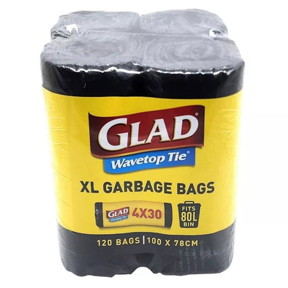 Glad XL 80L Extra Large Wavetop Tie Garbage Bags with Leak Proof Base 78 x 100cm