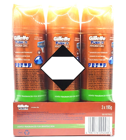 3 x 195g Gillette Fusion Mens Sensitive Shaving Shave Gel Skin Care Aloe Vitamin