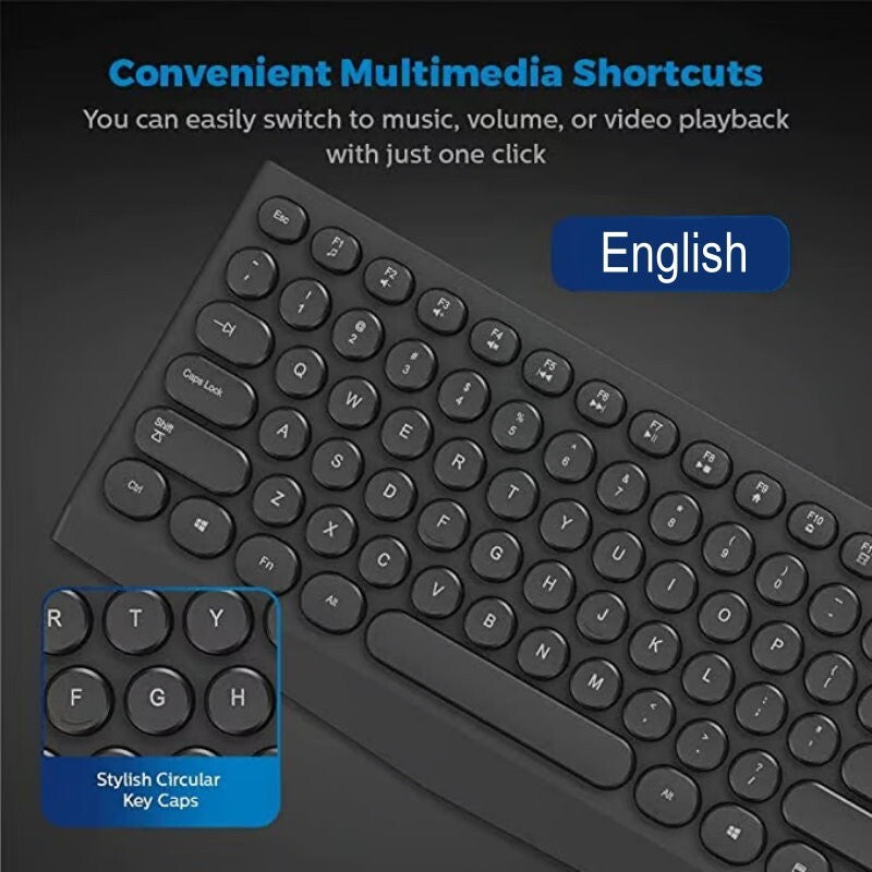 Philips Compact Wireless Keyboard & Mouse Combo PC Windows Mac Chrome OS Linux