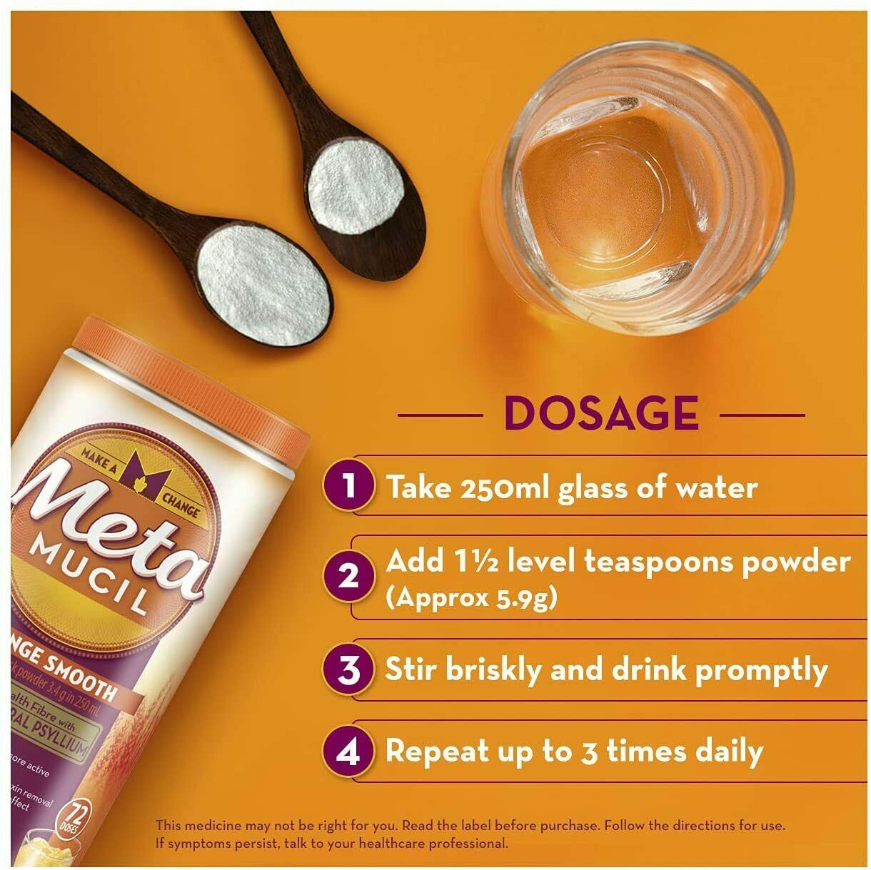 Metamucil Daily Fibre Supplement Natural Psyllium Orange Smooth 228 Doses 1.35kg