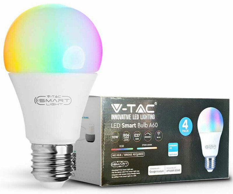 V-TAC Bluetooth Smart RGB LED Light Bulb A60 E27 or B22 - App or Voice Control
