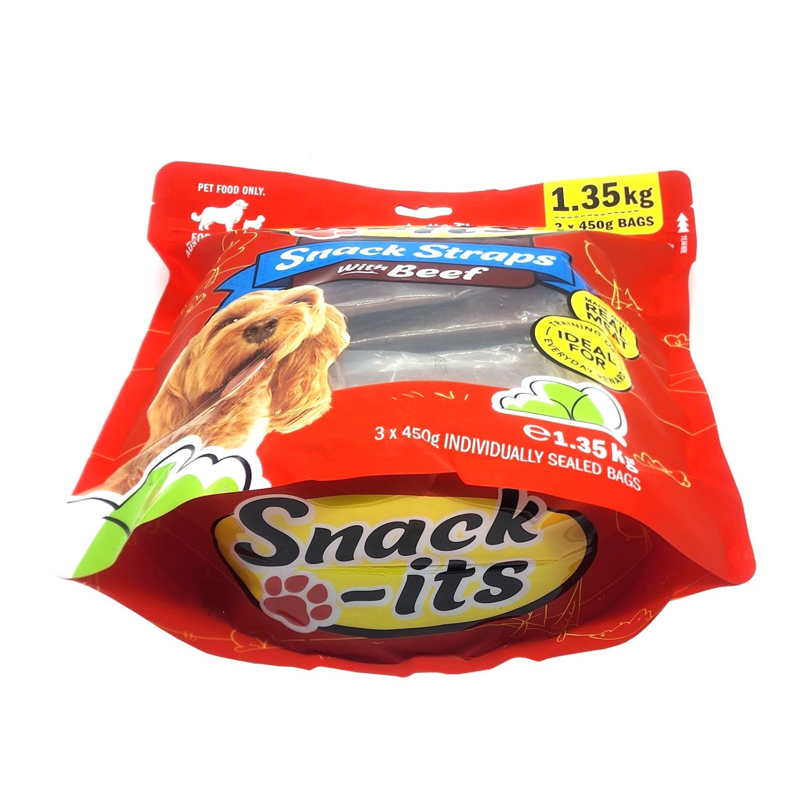 Snack-its Beef Flavoured Dog Snack Straps Treats Australia Made Real Meat 1.35kg