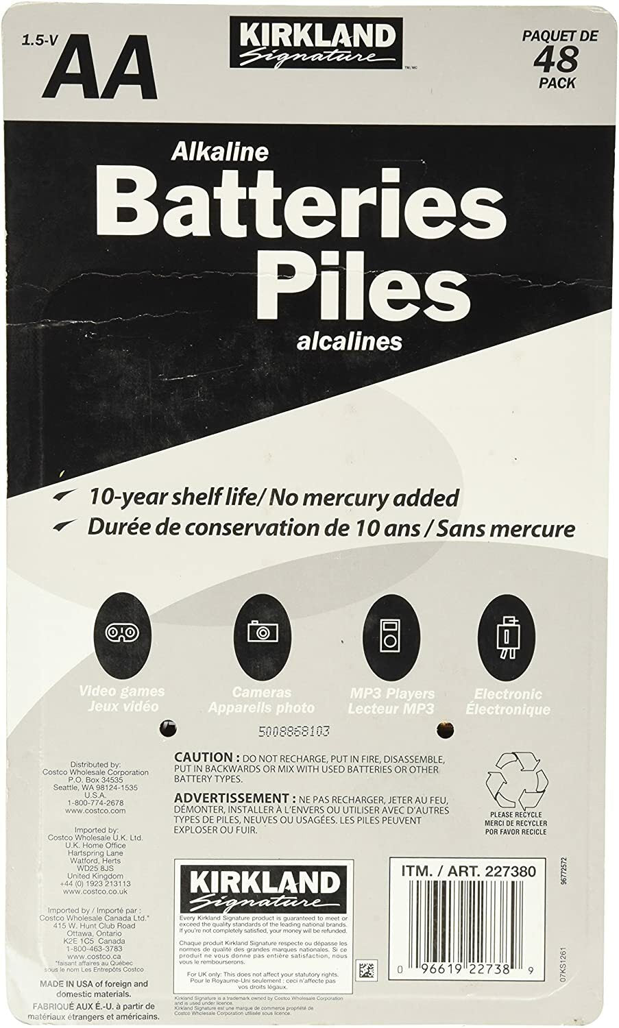 48 x Kirkland AA 1.5v Alkaline Remote Toy RC Battery Power Preserve Batteries