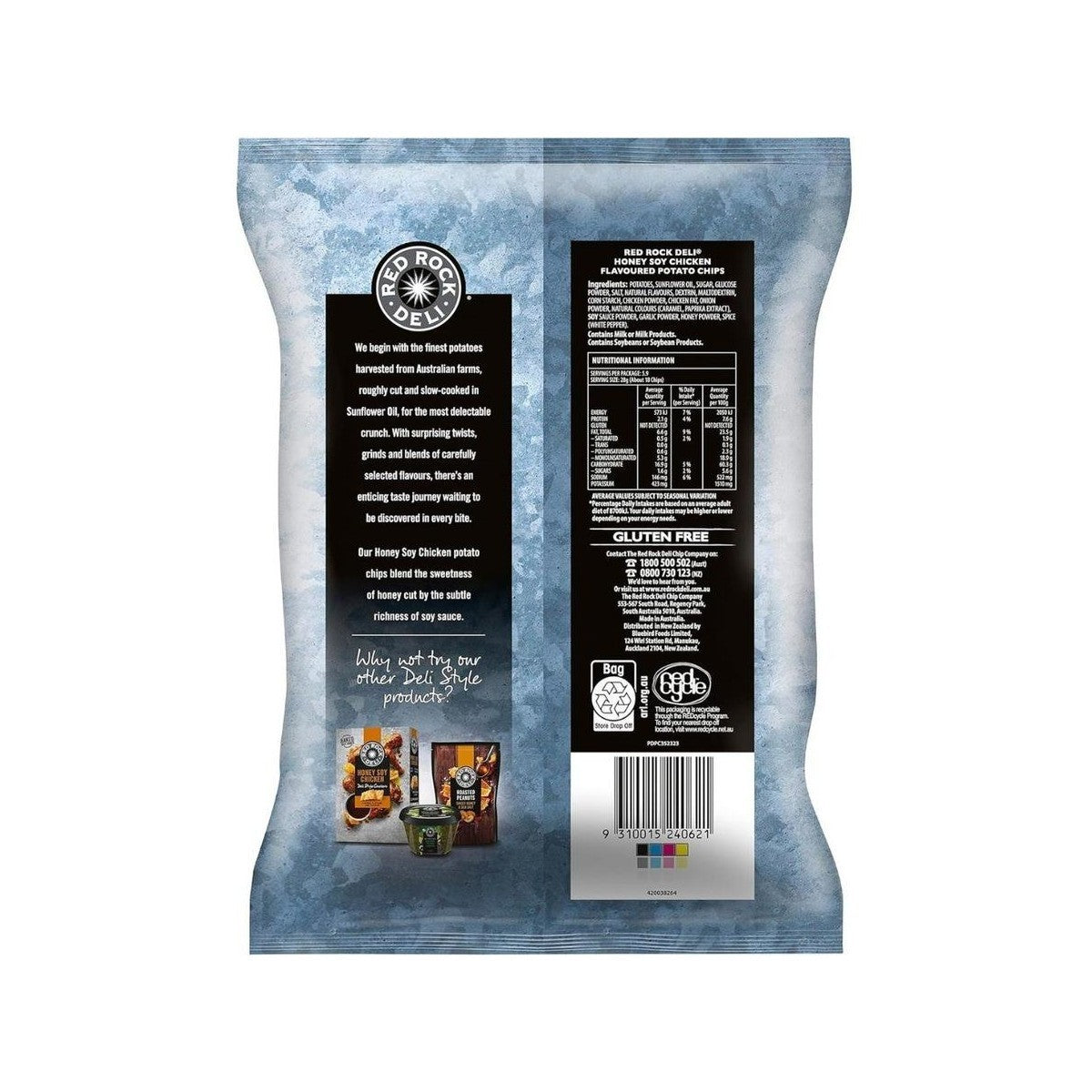 Red Rock Deli Honey Soy Chicken Deli Style Potato Chips Family Party Snack 640g