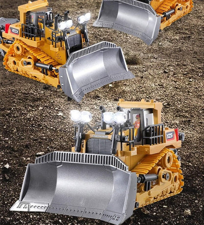XZS 1:24 360° Rotation 9CH 2.4G RC Bulldozer Toy w/ Sound, Light, Alloy Bucket