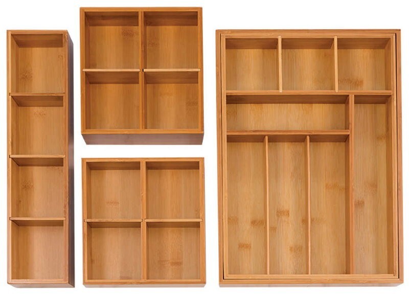 Seville Classics 4-Piece Bamboo Premium Expandable Drawer Organizer Cutlery