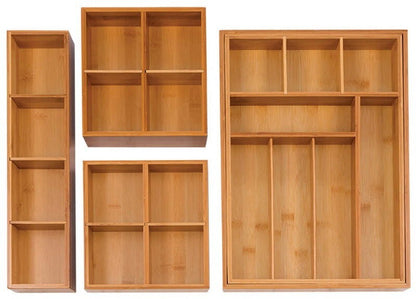 Seville Classics 4-Piece Bamboo Premium Expandable Drawer Organizer Cutlery