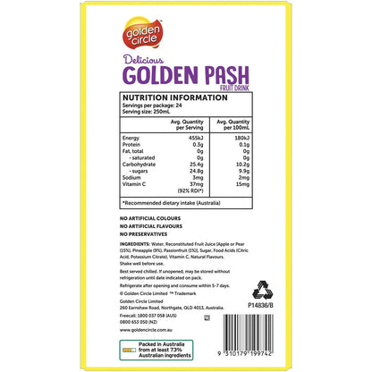 24 x 250mL Golden Circle Kids Fruit Drink Lunch Box Popper Multipack Golden Pash