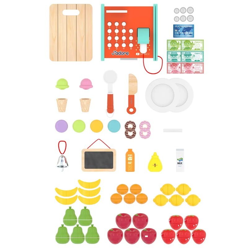 J'adore 69 Pieces Wooden Grocery Market Fresh Market Fruit Stand w/ Accessories