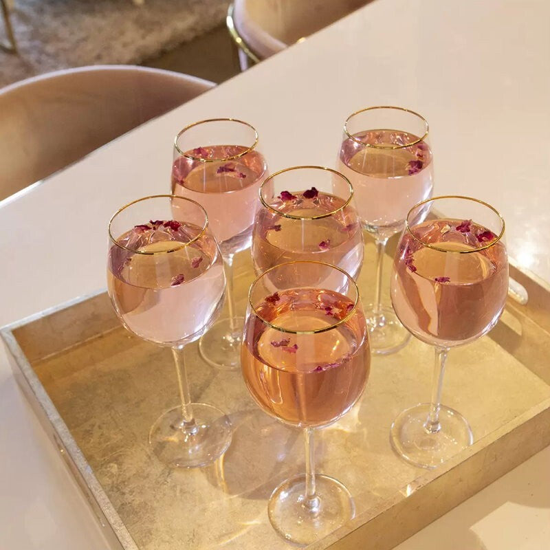 Cristina Re Chiara Wine Glasses - 6 Piece Set, 24ct Gold Trimmed & Lead Free