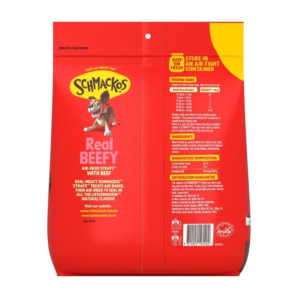 Schmackos Strapz Beef Flavoured Dog Snack Treats Australia Made 95% Fat Free 1KG