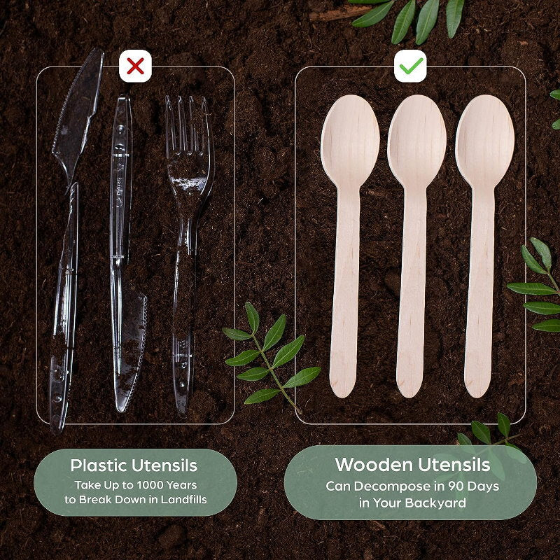 iECO 320pcs Disposable 100% Bamboo Utensils Set - Fork or Spoon Cutlery Set