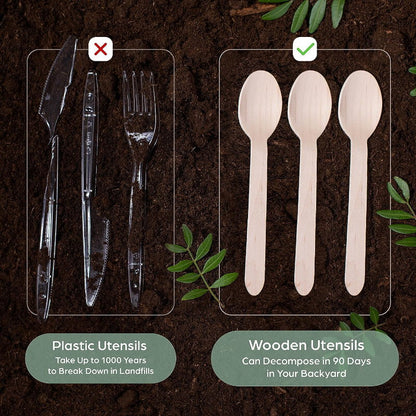 iECO 320pcs Disposable 100% Bamboo Utensils Set - Fork or Spoon Cutlery Set