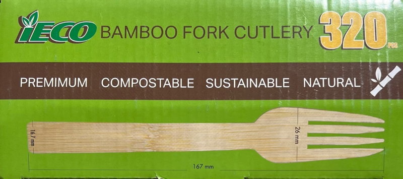 iECO 320pcs Disposable 100% Bamboo Utensils Set - Fork or Spoon Cutlery Set