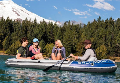 Intex 68324NP Excursion 4 Person Inflatable Rafting & Fishing Boat Set w/ 2 Oars